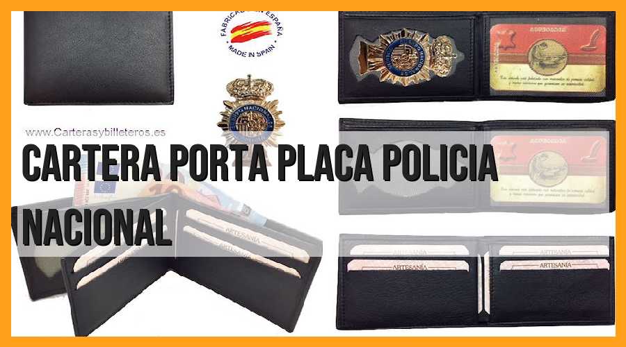 Cartera Policía Cartera Porta Placa Piel Cabrera Policía Nacional Azul - , 8 Departamentos Protección RFID